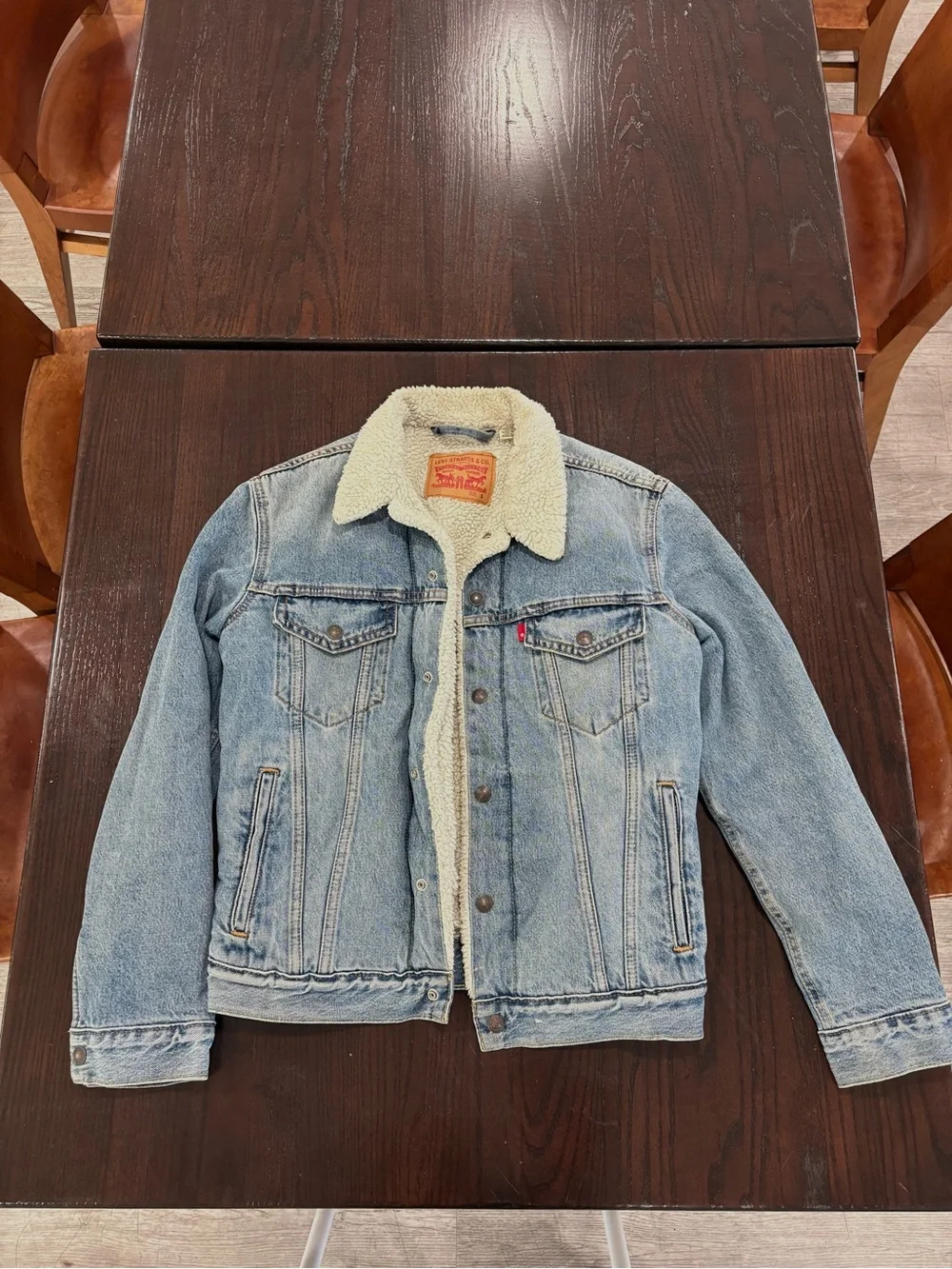 Levi's Light Blue Denim Jacket with Cream Sherpa Collar